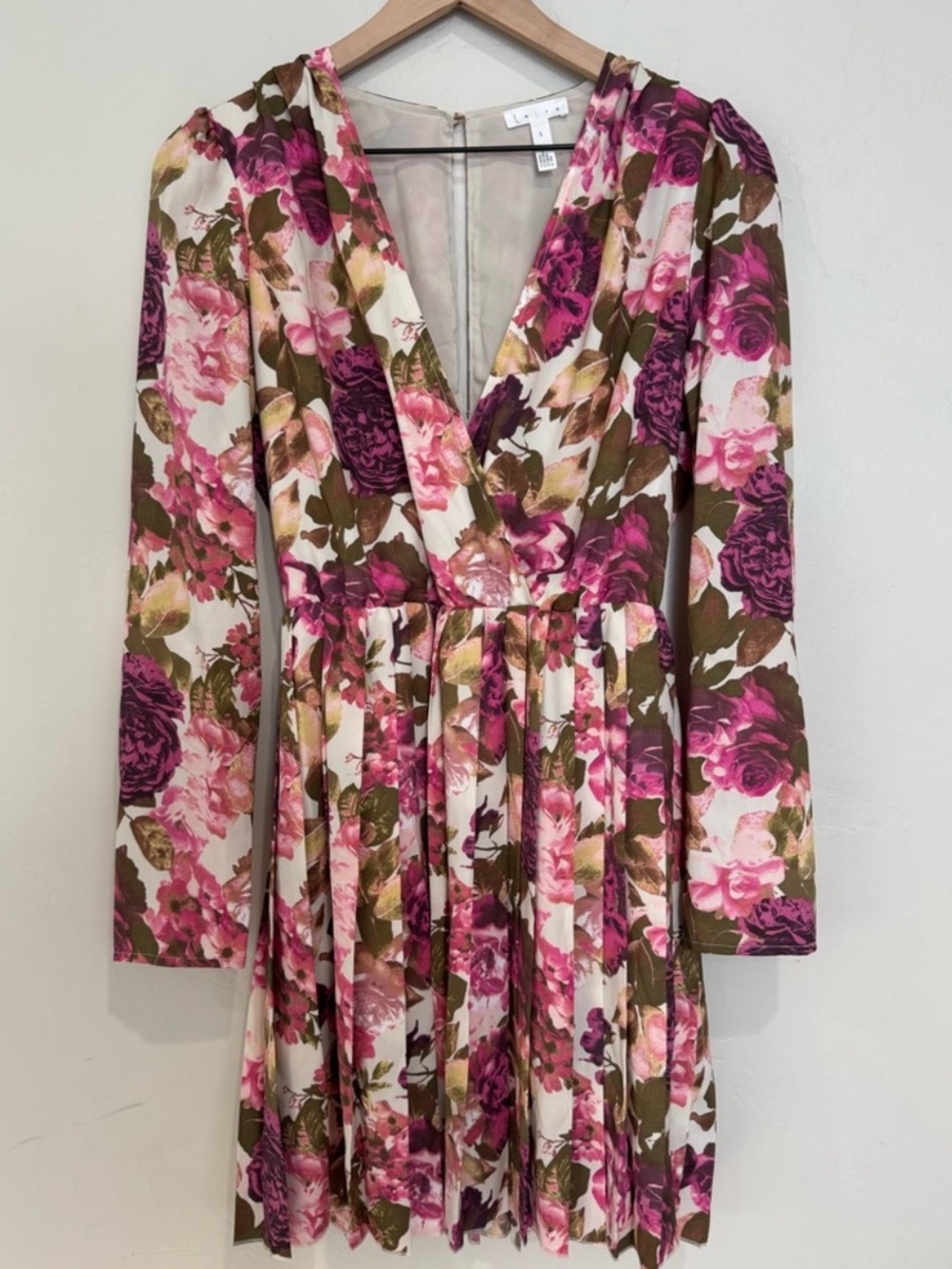 Leith Floral Long Sleeve Pleated Dress Size Small Pink Cocktail Wedding